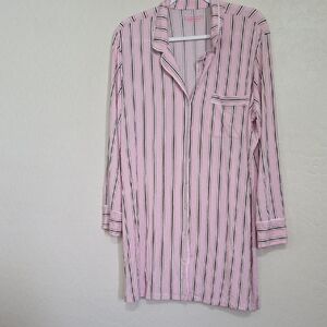 Victoria's Secret Pink and Black Striped Button-Up Night Shirt